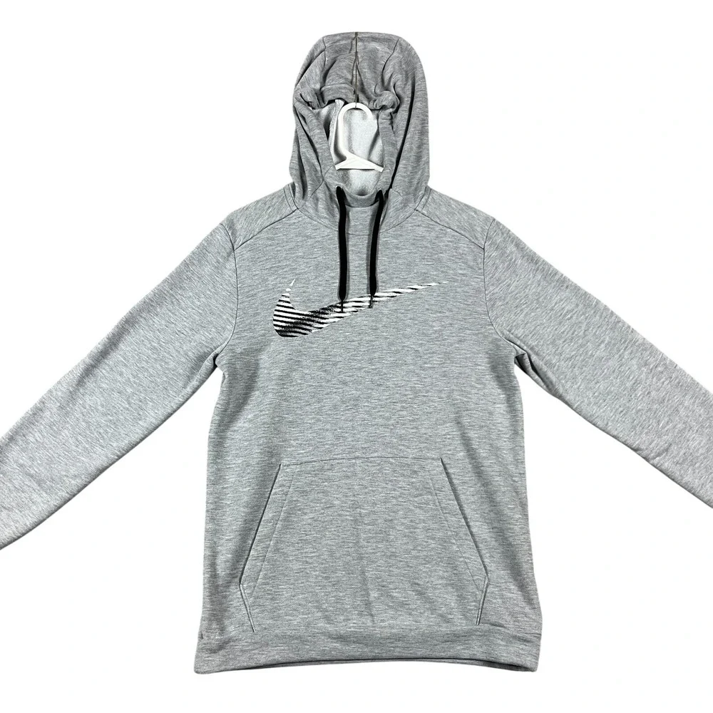 Nike Hoodie Dri-Fit Mens S Swoosh Gray High Neck Therma Drawstring Logo